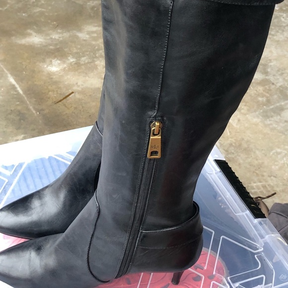 RLL Philena Black Leather Knee High 1/4 Zip Heel Boots Size 8B - Picture 1 of 15